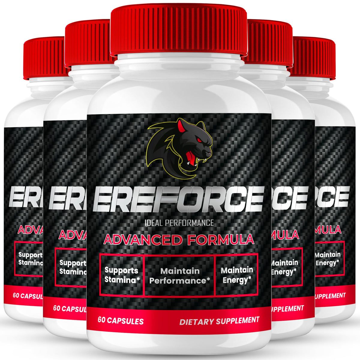 IDEAL PERFORMANCE Ereforce capsules bottle highlights a natural, high-strength option for daily vitality.