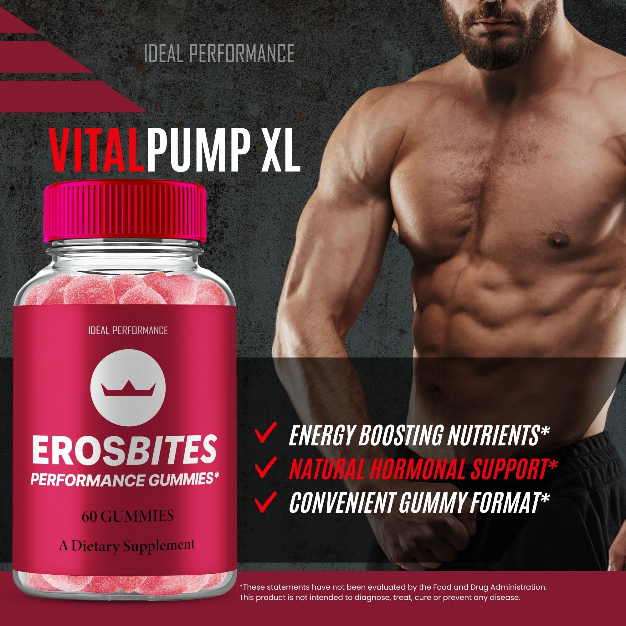 IDEAL PERFORMANCE Eros Bites Gummies on shelf communicates everyday wellness convenience.