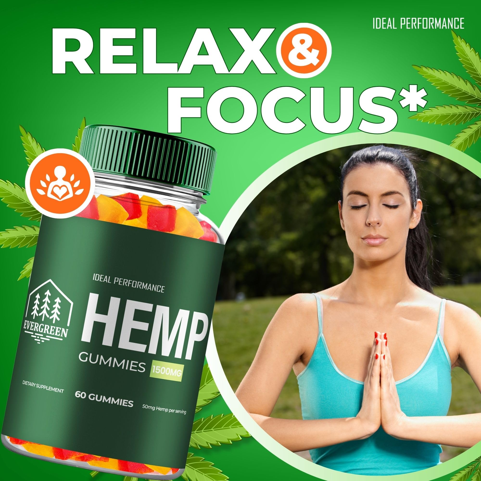 IDEAL PERFORMANCE Evergreen Hemp Gummies travel-ready bottle for on-the-go routine.