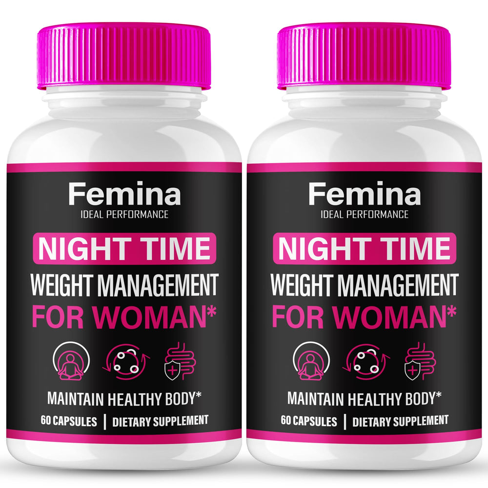 IDEAL PERFORMANCE Femina Nighttime Capsules bottle on shelf, premium packaging for daily wellness.