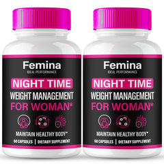 IDEAL PERFORMANCE Femina Nighttime Capsules bottle on shelf, premium packaging for daily wellness.