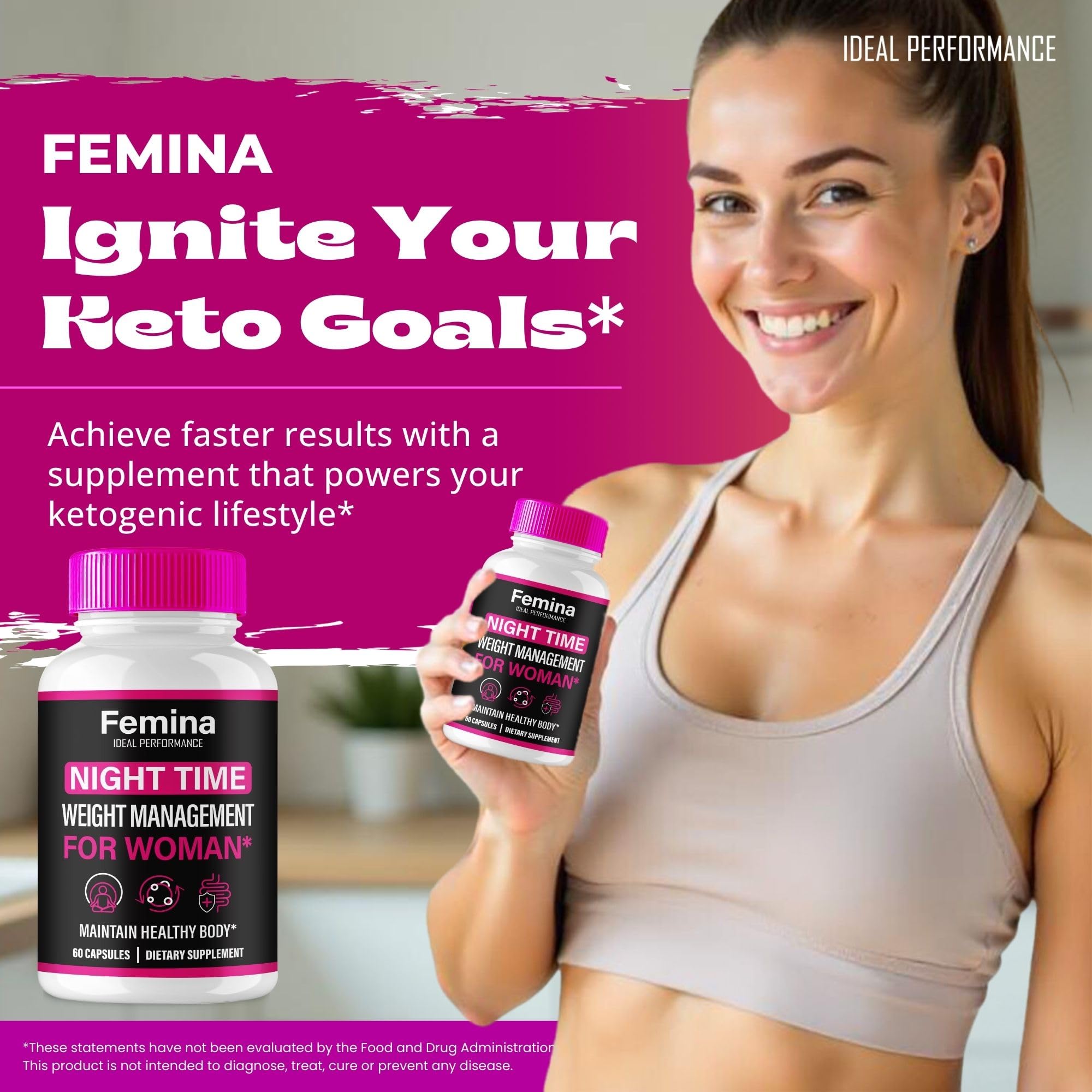 IDEAL PERFORMANCE Femina Nighttime Capsules pills-inside, easy daily ritual.