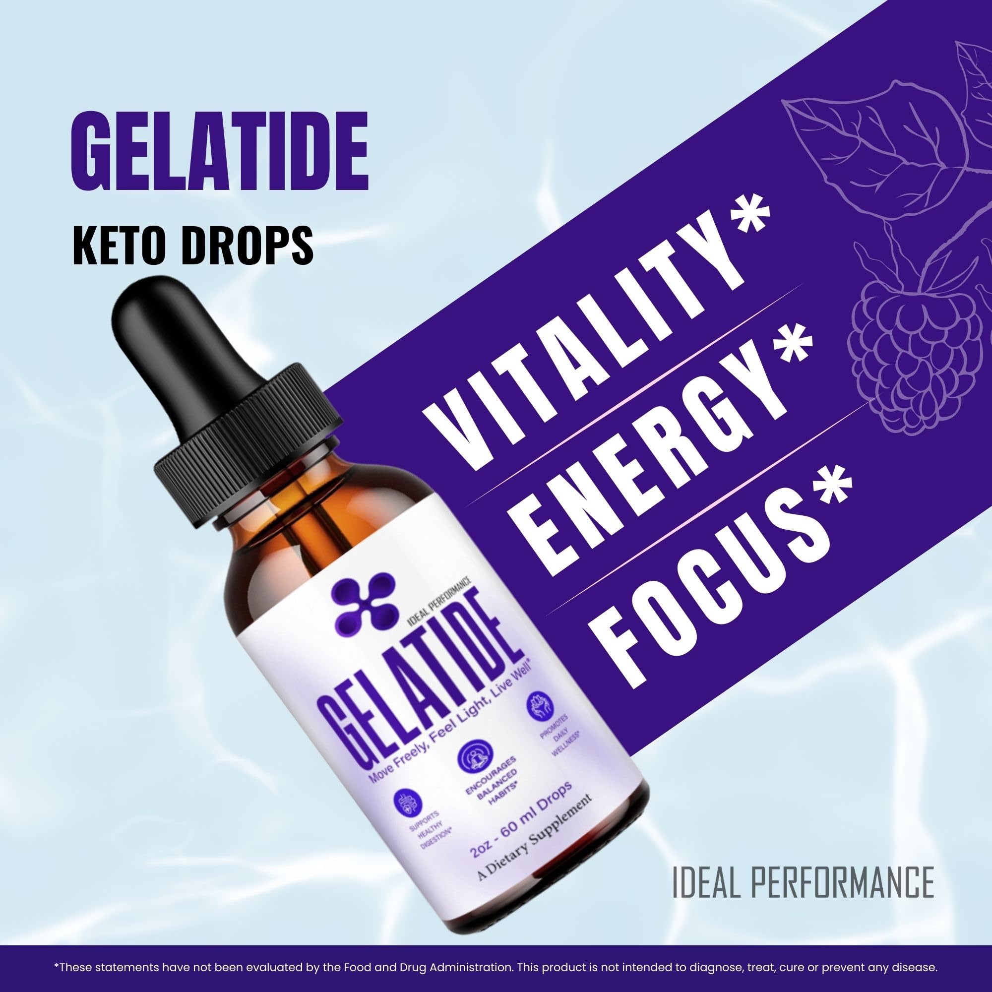 IDEAL PERFORMANCE Gelatide Drops label closeup highlighting branding and ingredients.