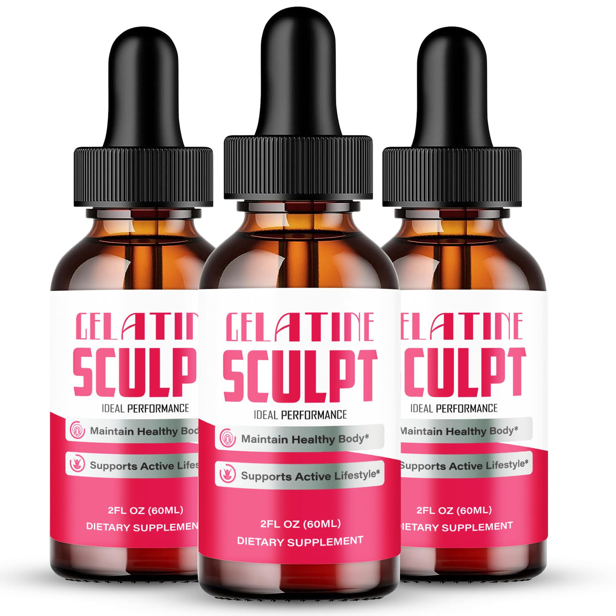 IDEAL PERFORMANCE Gelatine Sculpt Drops bottle on shelf, natural support for active days.