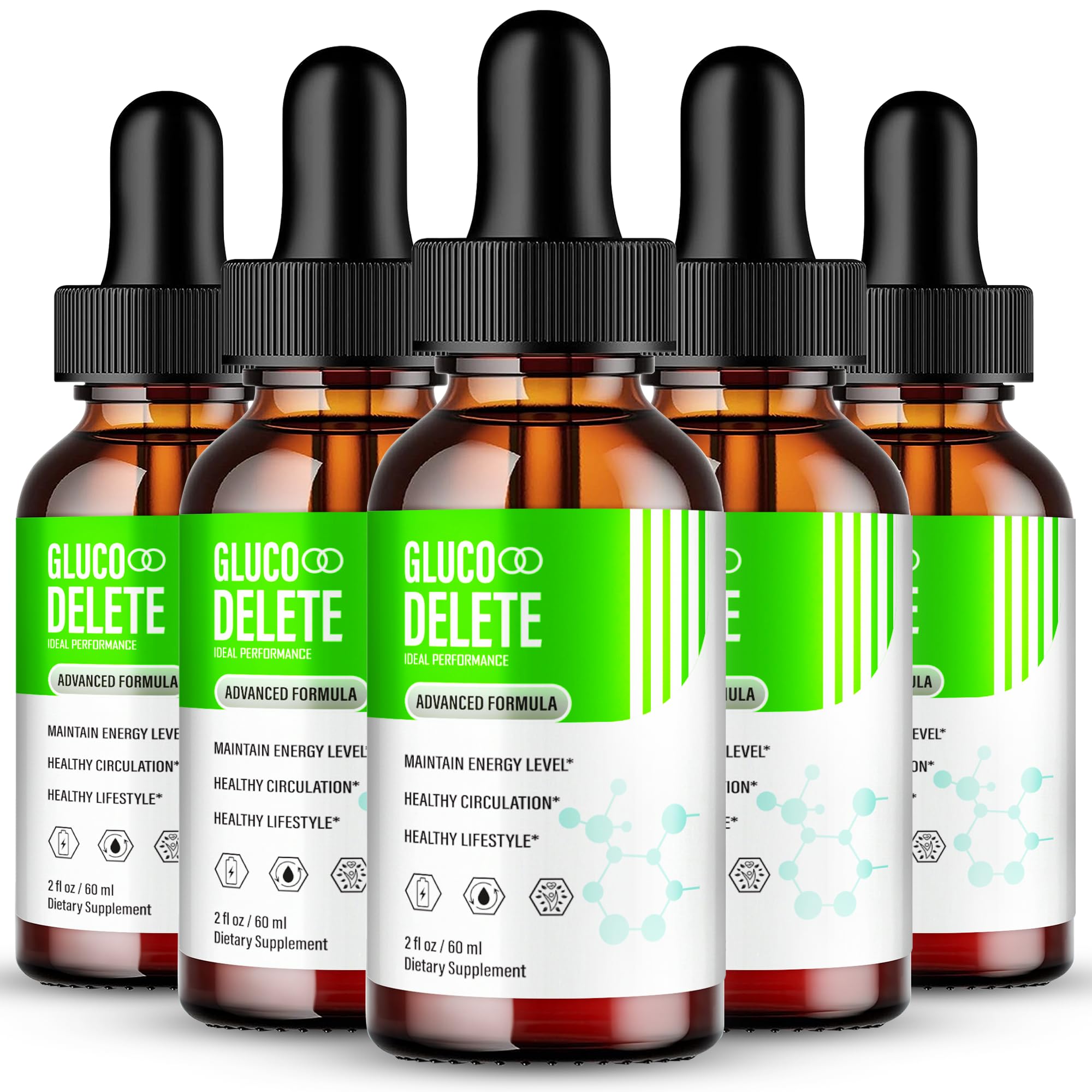 IDEAL PERFORMANCE Gluco Delete bottle shown for premium support of healthy circulation.