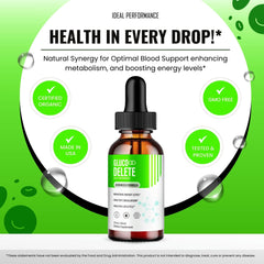 IDEAL PERFORMANCE Gluco Delete Drops in-use lifestyle image suggesting wellness support.