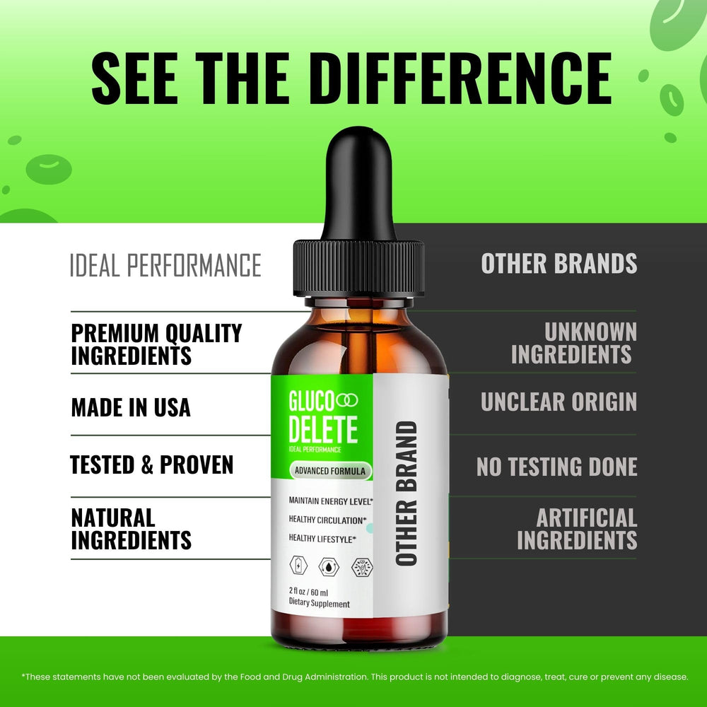 IDEAL PERFORMANCE Gluco Delete usage image suggests easy daily intake routine.