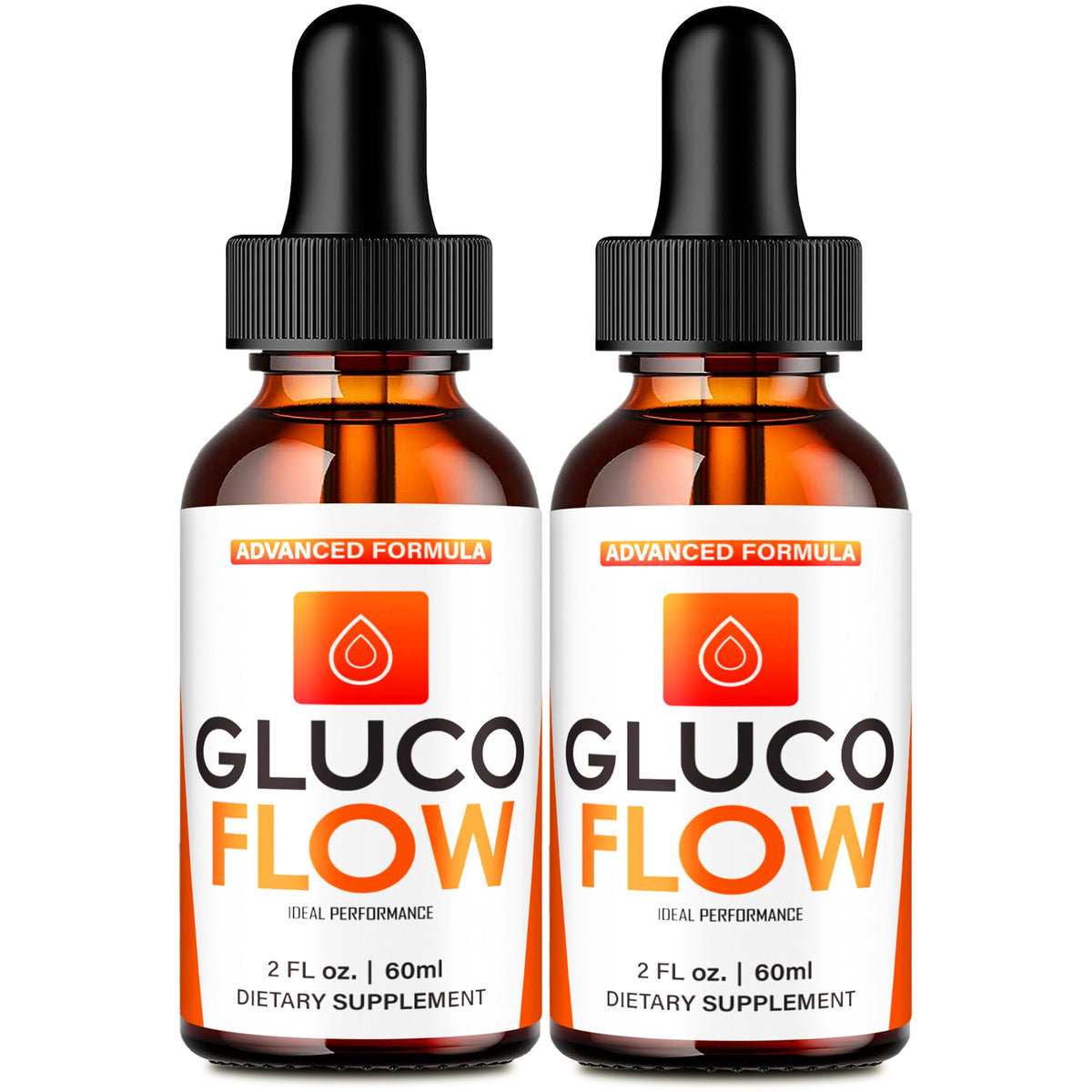 IDEAL PERFORMANCE Gluco Flow Drops bottle in focus, highlighting natural support for healthy circulation