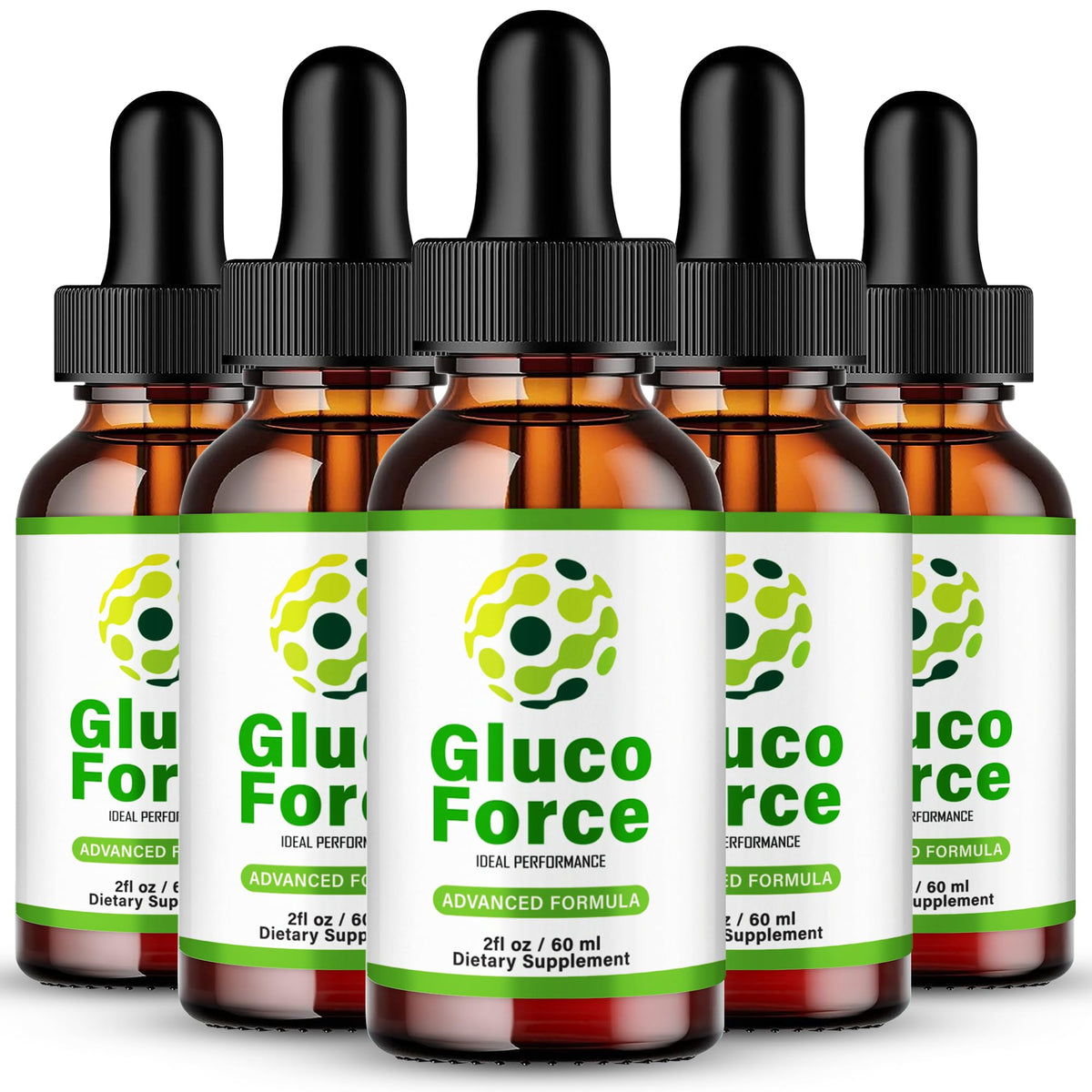 IDEAL PERFORMANCE Gluco Force Drops bottle showing all-natural formula for daily circulation support