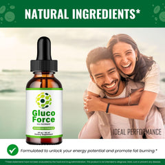 IDEAL PERFORMANCE Gluco Force Drops close-up label with ingredients