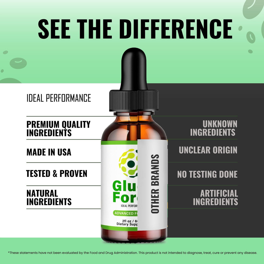 IDEAL PERFORMANCE Gluco Force Drops close-up emphasizes smooth liquid texture for quick use