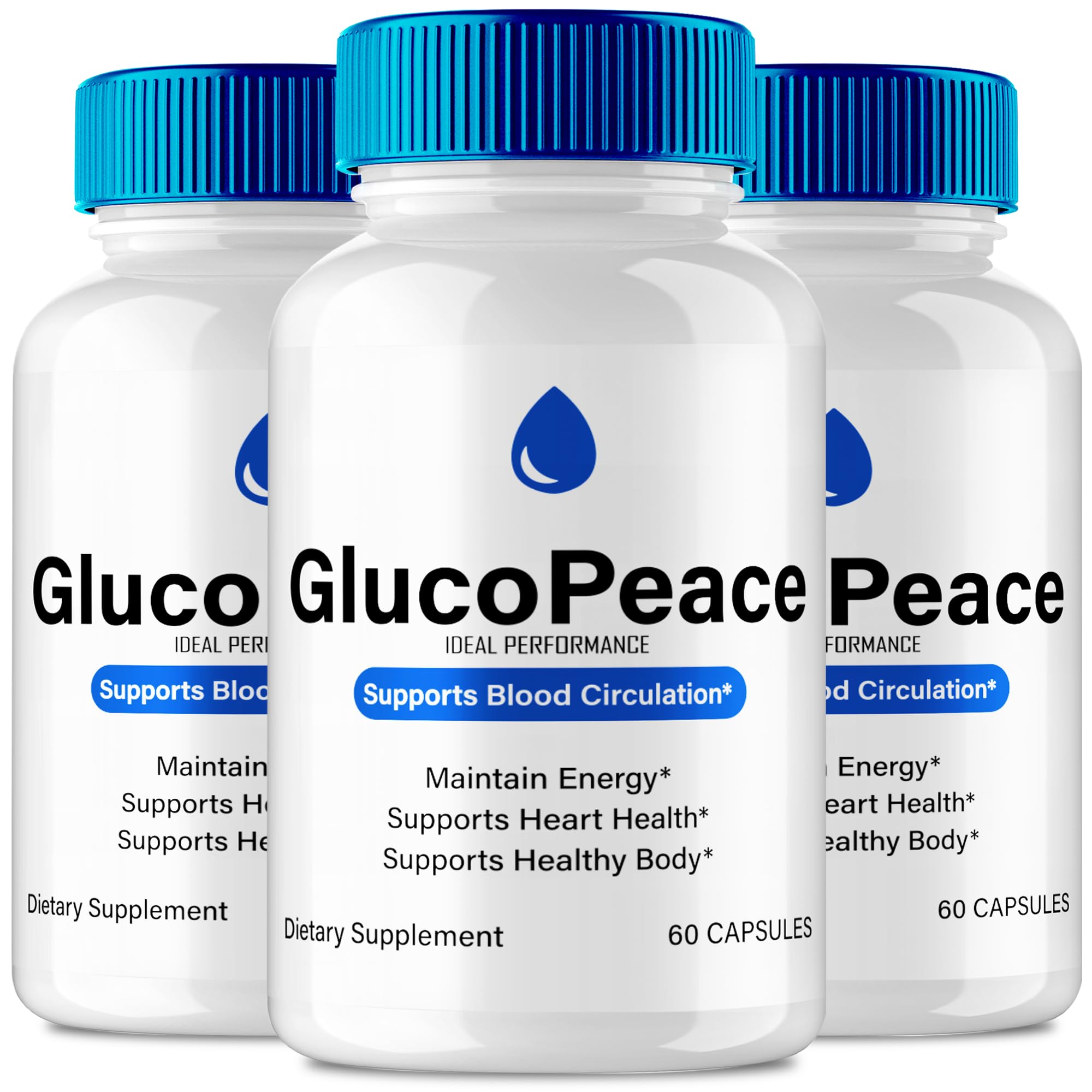 IDEAL PERFORMANCE Gluco Peace pills bottle front view for daily wellness.