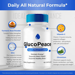 IDEAL PERFORMANCE Gluco Peace Pills lifestyle shot suggesting daily routine use.