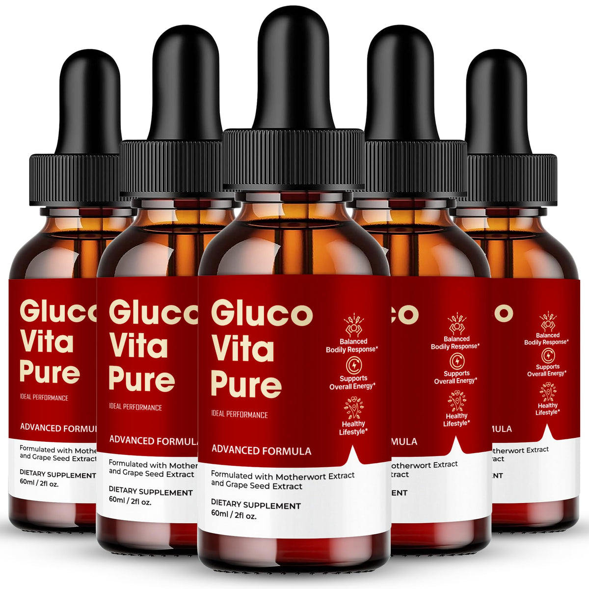 IDEAL PERFORMANCE Gluco Vita Pure Drops bottle front for daily blood formula support