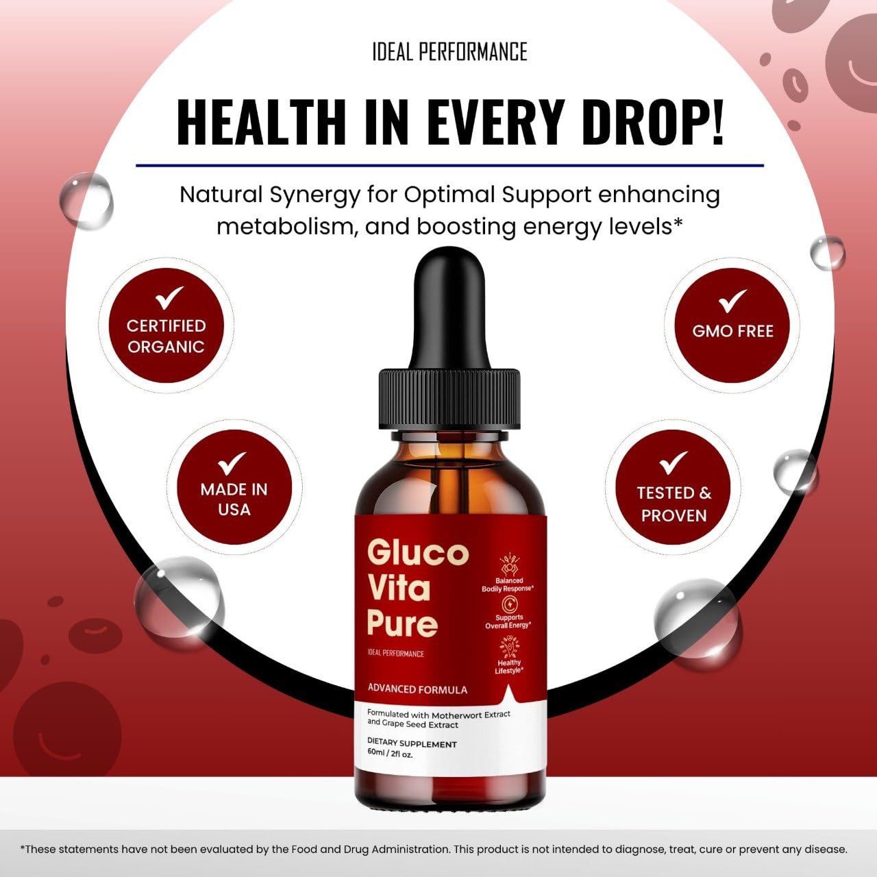 IDEAL PERFORMANCE Gluco Vita Pure Drops dropper cap emphasizes controlled serving