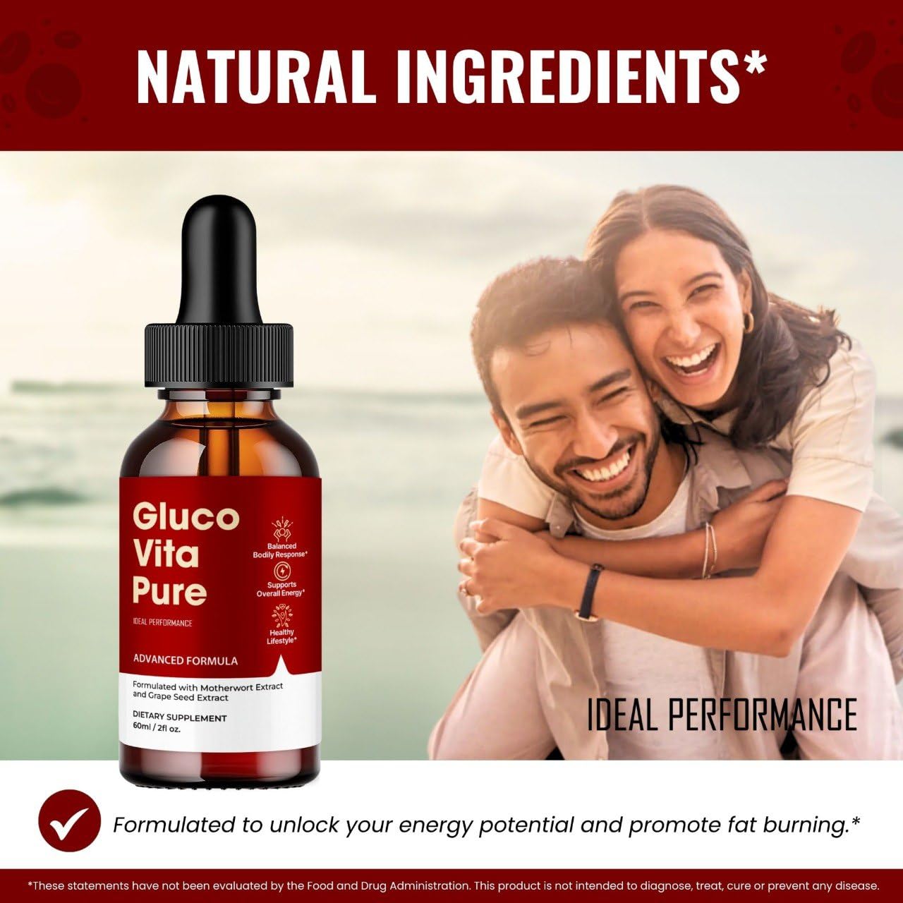 IDEAL PERFORMANCE Gluco Vita Pure Drops bottle with measurement marks helps dosing precision