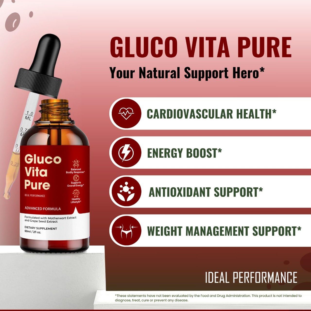 IDEAL PERFORMANCE Gluco Vita Pure Drops packaging open shows a convenient five-pack option