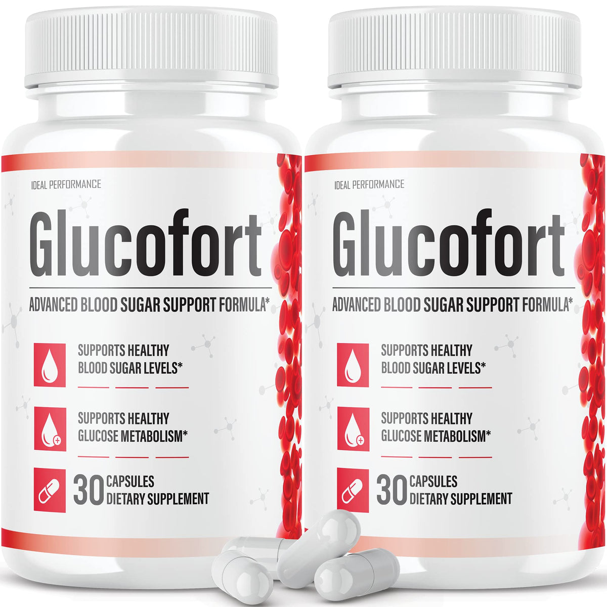 IDEAL PERFORMANCE Glucofort supplement bottle for easy daily use