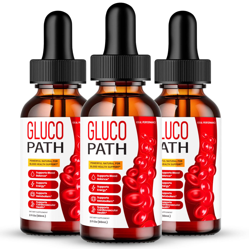 IDEAL PERFORMANCE Glucopath Drops bottle on table, premium daily wellness support.
