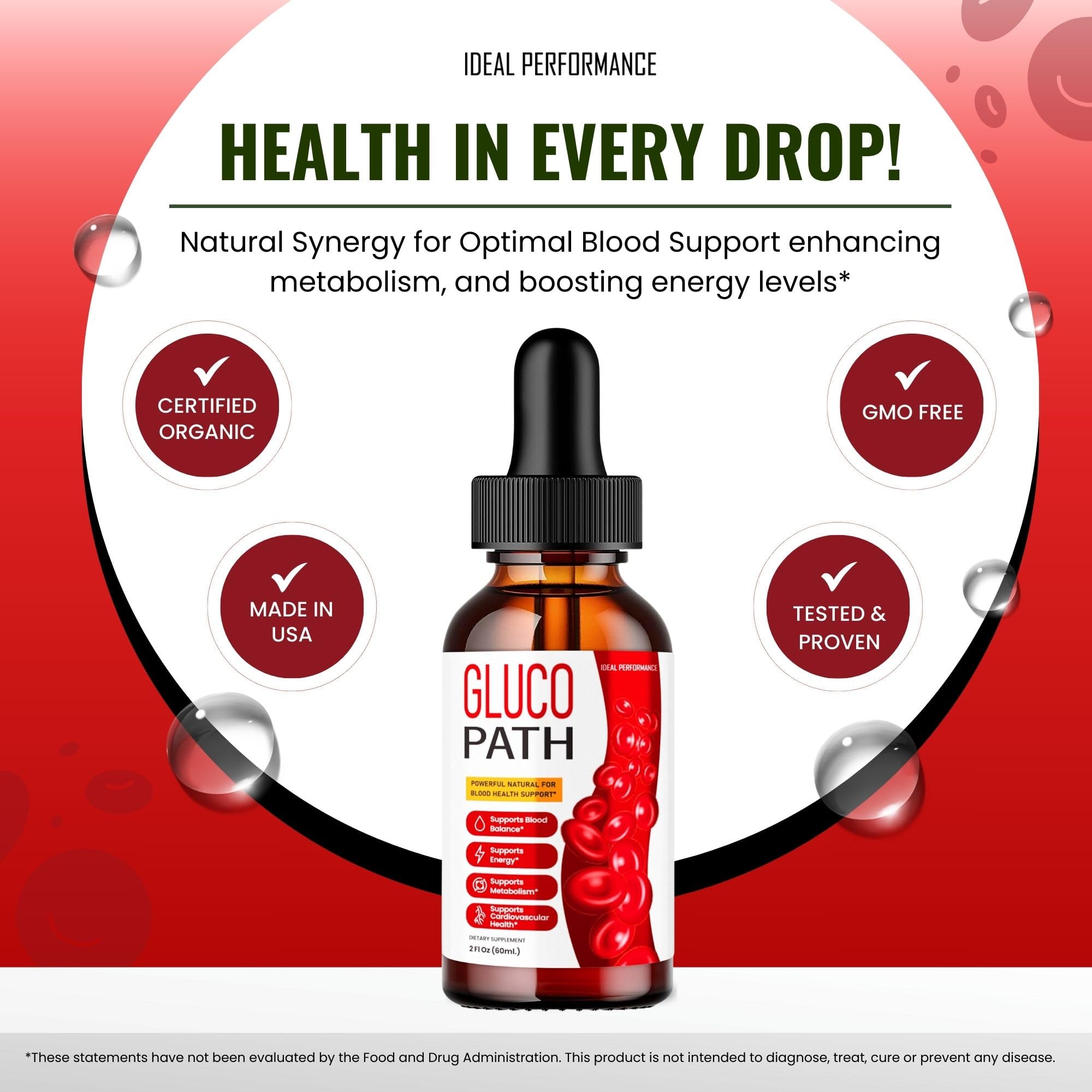IDEAL PERFORMANCE Glucopath Health and Wellness all natural formula close-up.