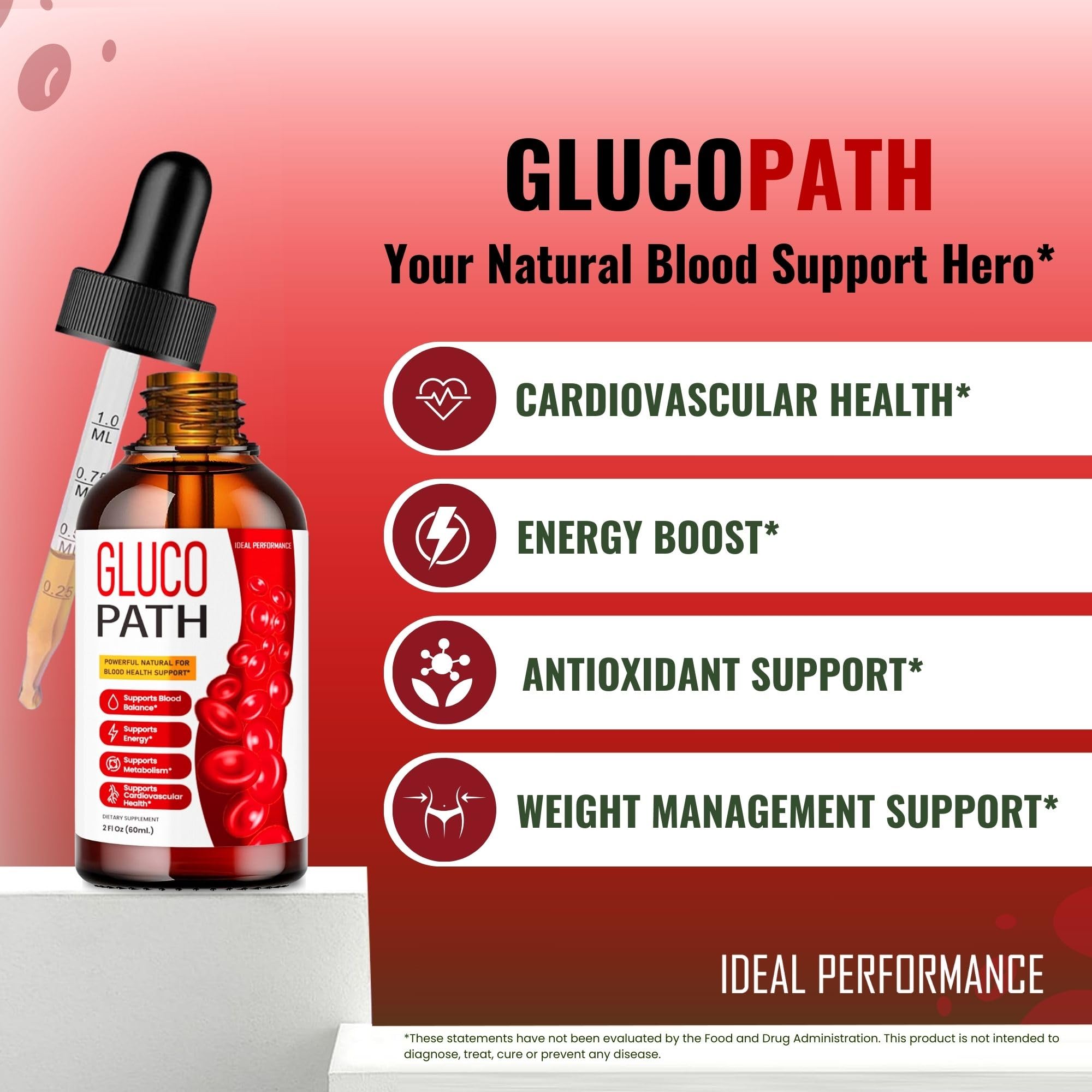 IDEAL PERFORMANCE Glucopath Liquid supplement in use, smooth texture and easy intake.