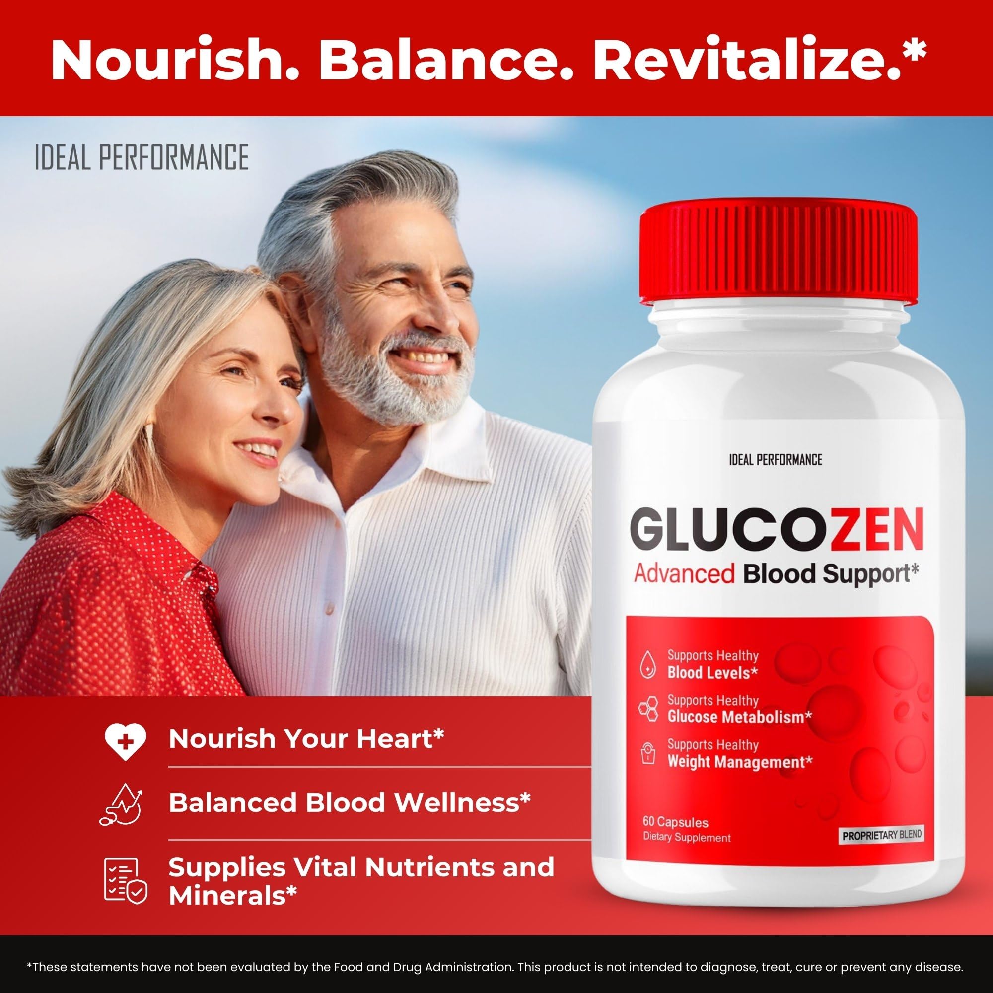 Glucozen all natural formula pills displayed on a clean kitchen counter.