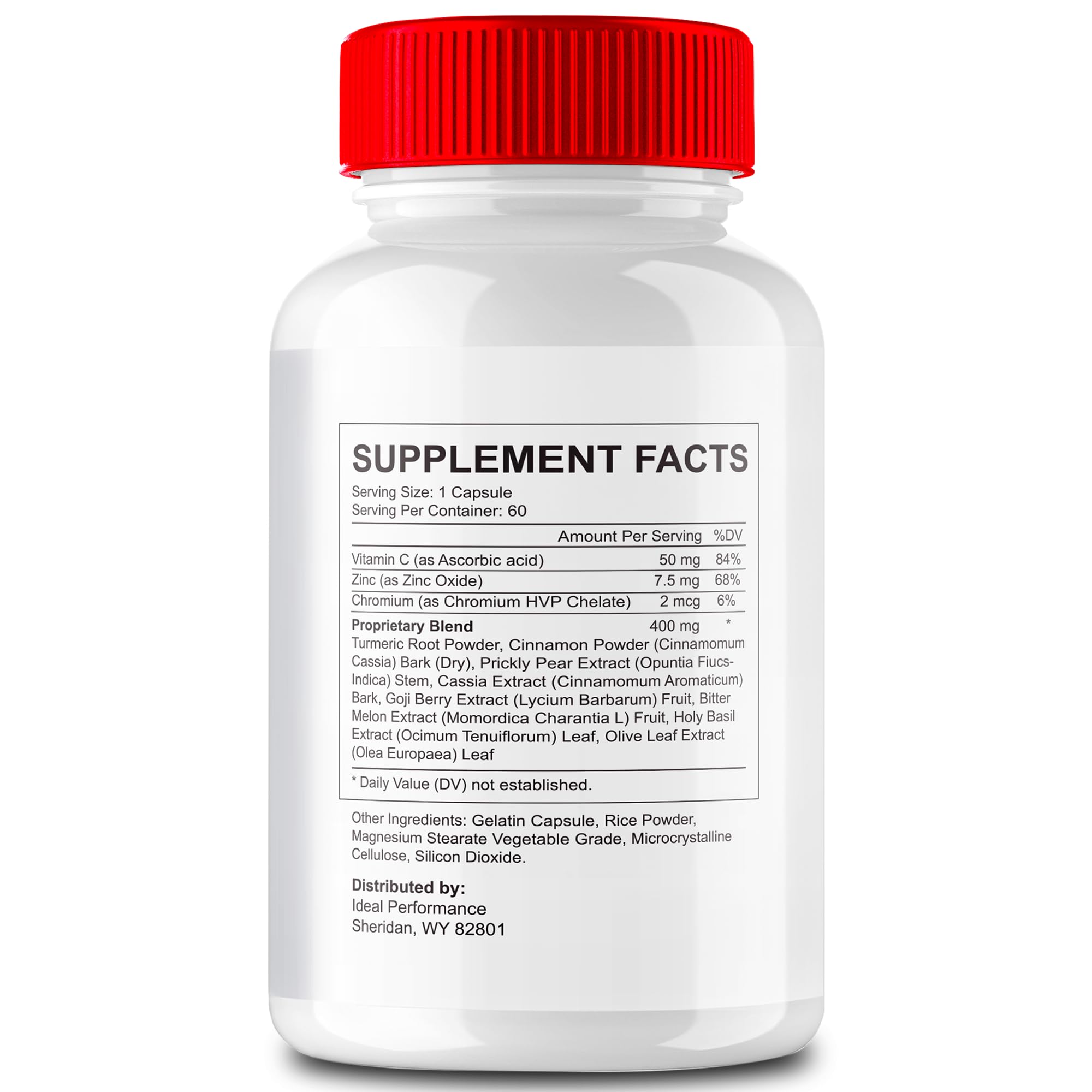 Glucozen capsules label highlights an all-natural formula for daily balance.