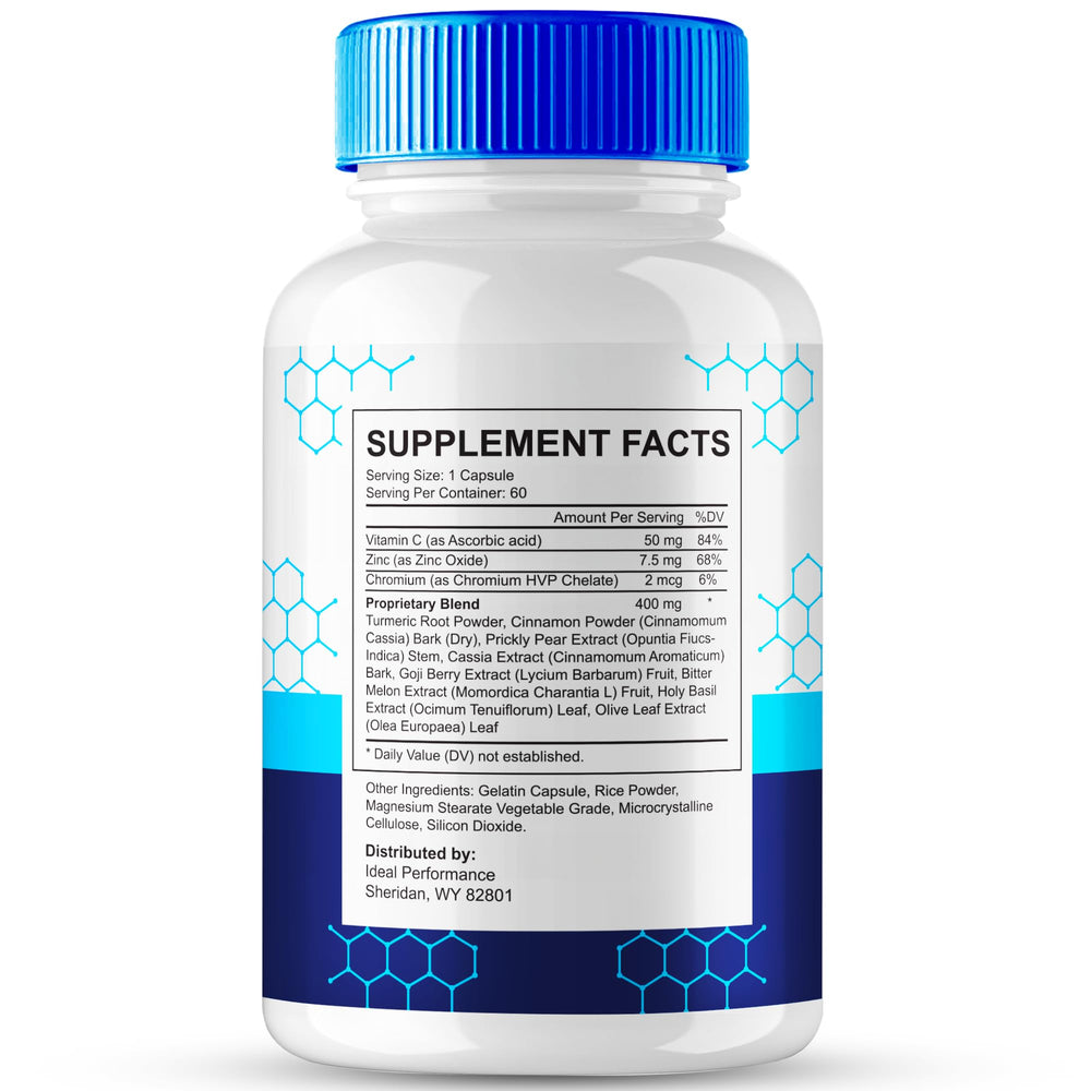 IDEAL PERFORMANCE Gluctose bottle back label with formula highlights for informed use.