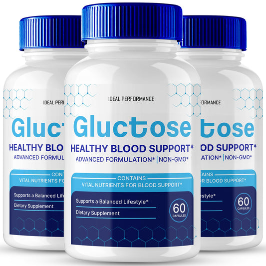 IDEAL PERFORMANCE Gluctose pills bottle close-up showing natural formula for daily wellness.