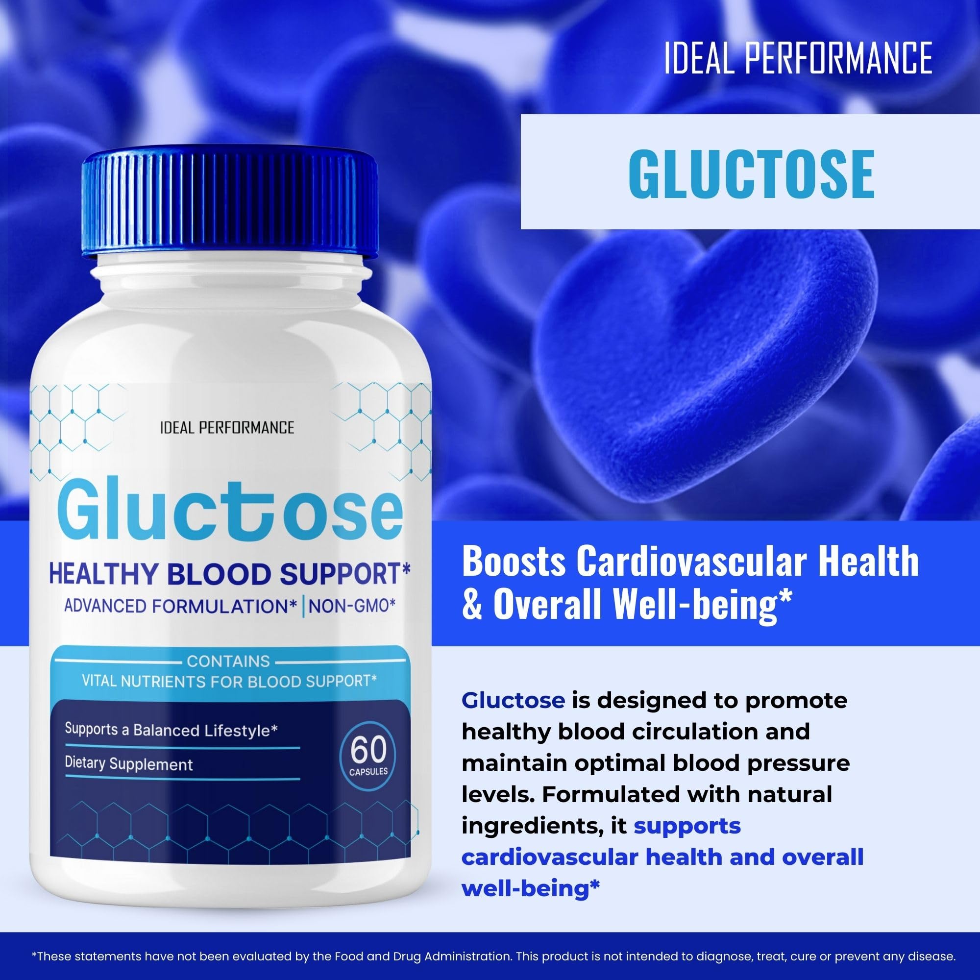 IDEAL PERFORMANCE Gluctose pills nutrition panel close-up showing ingredient details.