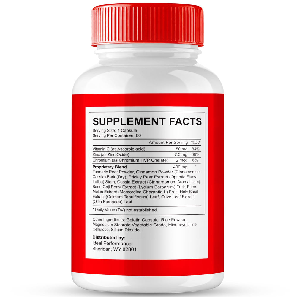 IDEAL PERFORMANCE Glyco Boost Blood capsules label highlighting natural ingredients and daily use.