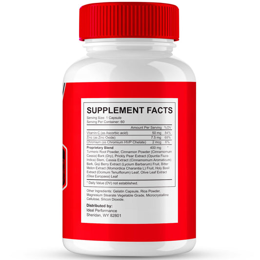 IDEAL PERFORMANCE Glyco Prime capsules bottle close-up, premium packaging and clear label.