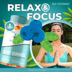 IDEAL PERFORMANCE Harmony Wave Gummies ingredient panel closeup shows hemp extract and natural flavors.