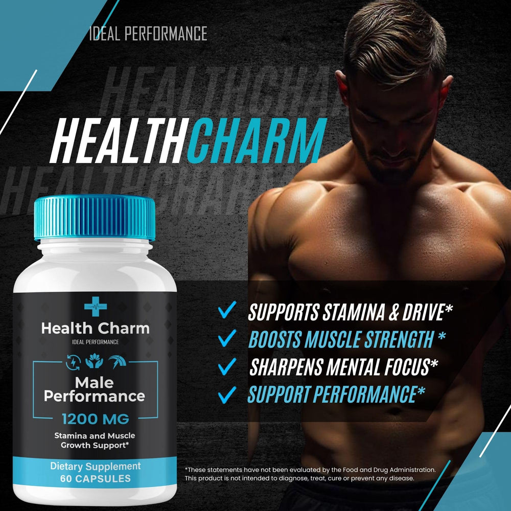 Daily routine with Health Charm for Men and a glass of water.