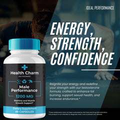 Close-up of Health Charm label detailing branding and ingredients.