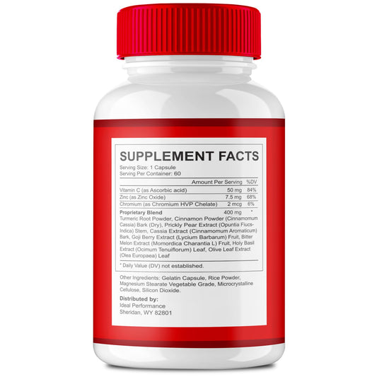 IDEAL PERFORMANCE Heart Freedom Capsules bottle back label highlights natural ingredients.