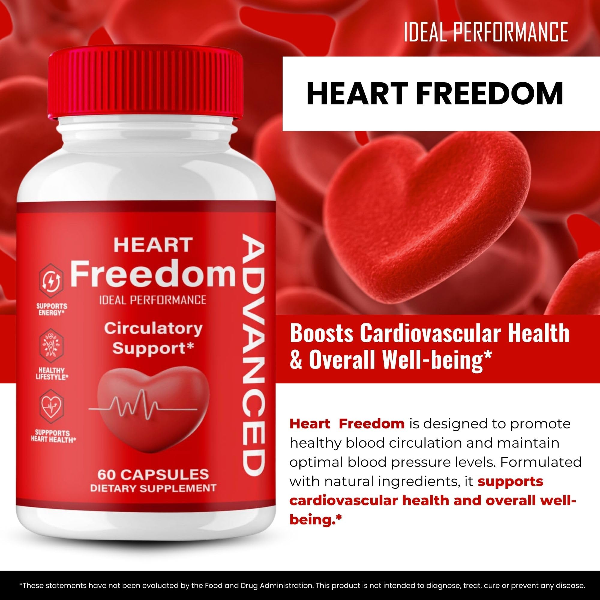 IDEAL PERFORMANCE Heart Freedom Capsules pour into hand for easy daily intake.