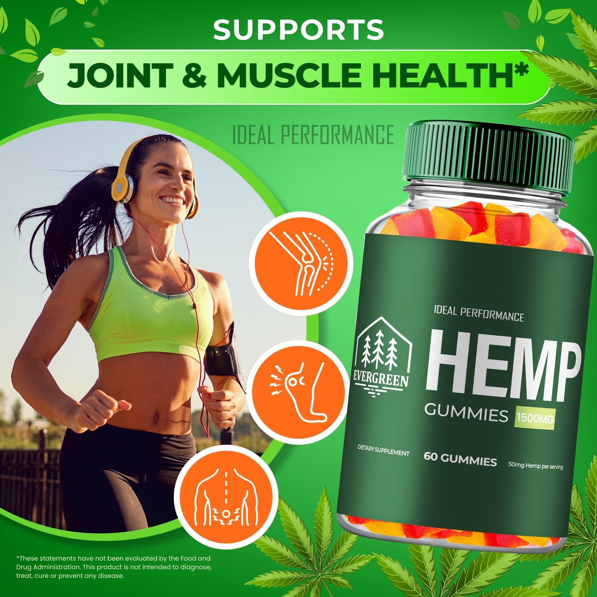 IDEAL PERFORMANCE Evergreen Hemp Gummies flavor closeup inviting blueberry and citrus notes.