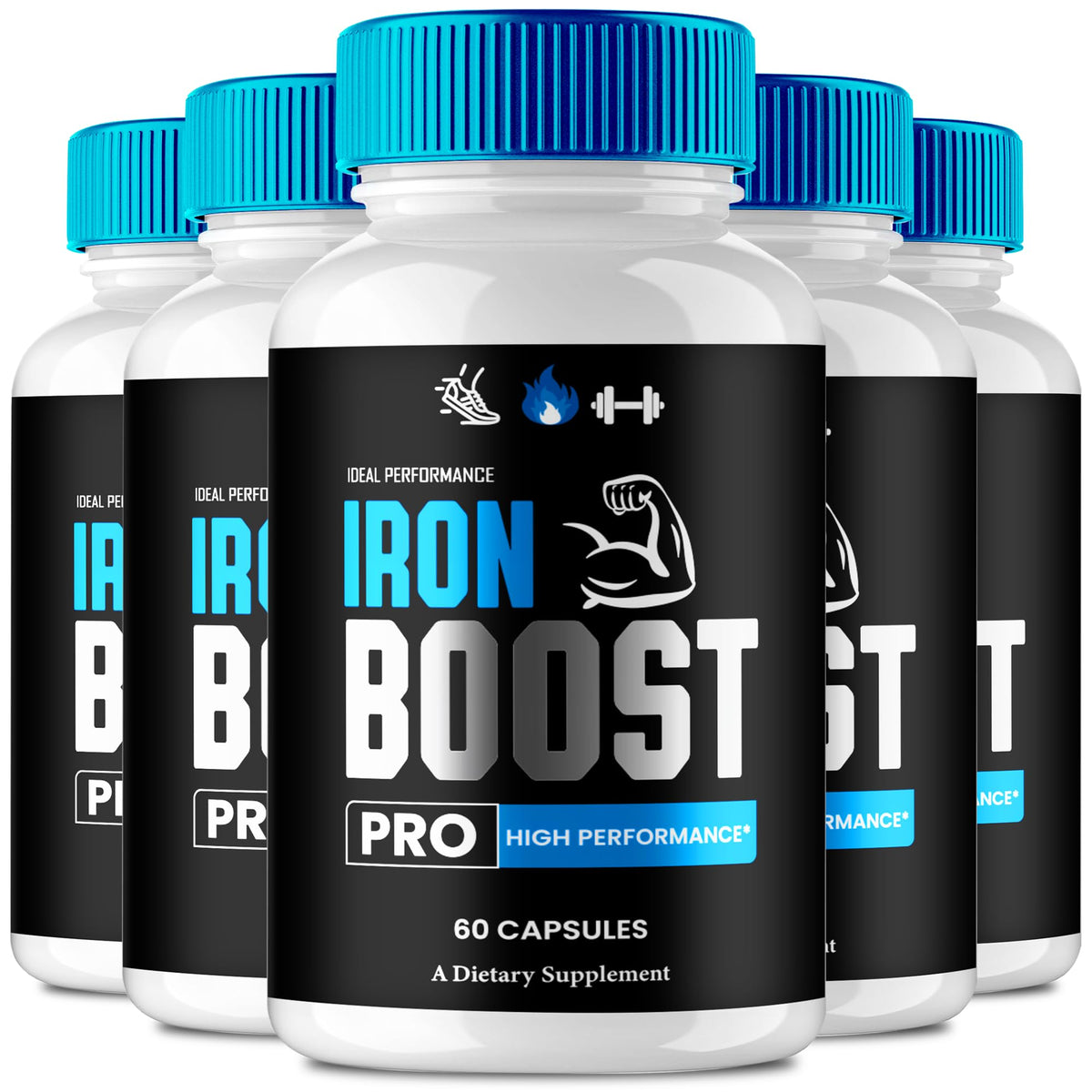 IDEAL PERFORMANCE Iron Boost Pro capsules bottle closeup for energy support.