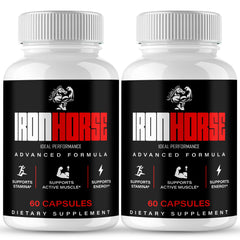 IDEAL PERFORMANCE Iron Horse bottle shows full supplement package for on-the-go energy