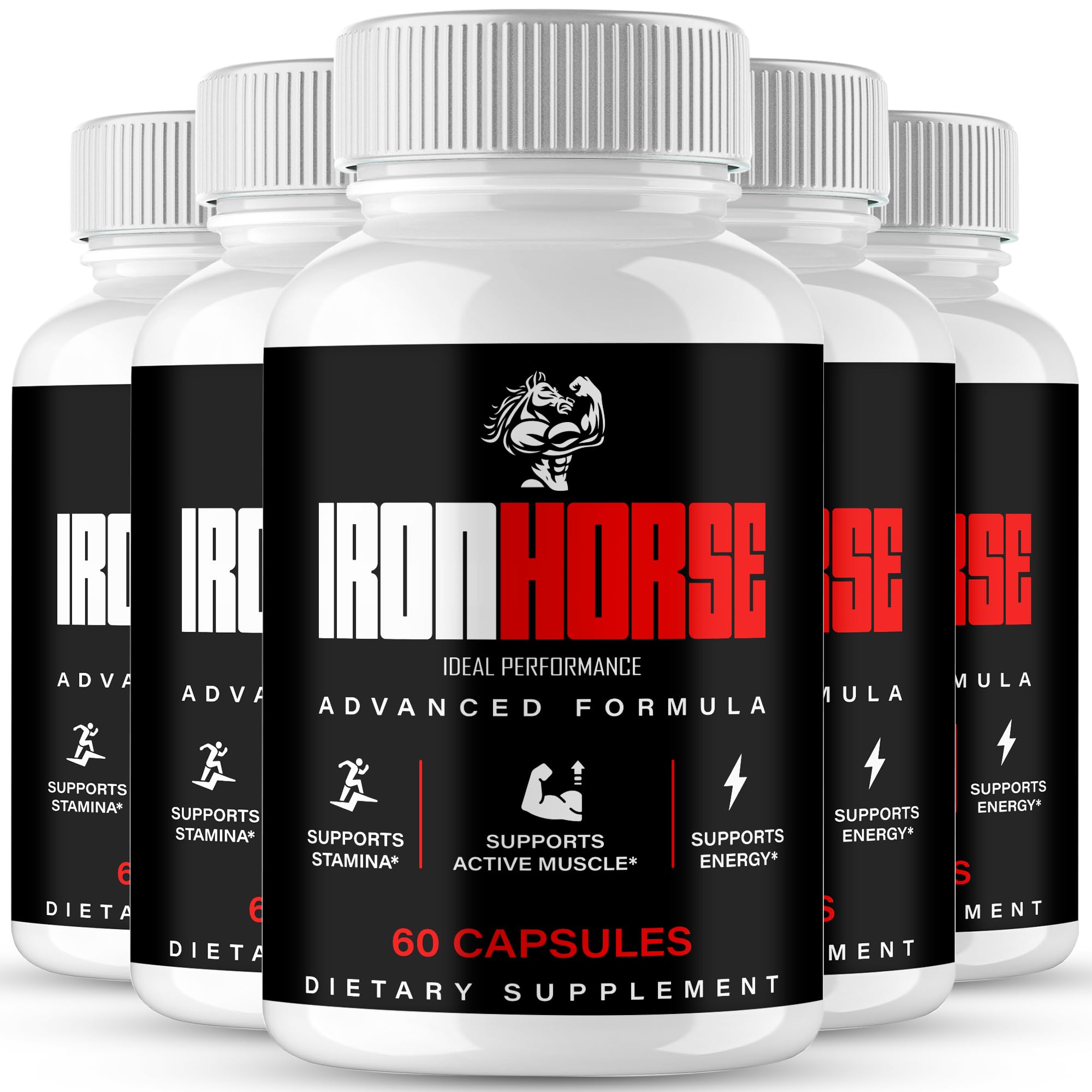 IDEAL PERFORMANCE Iron Horse supplement bottle on a counter supporting daily energy