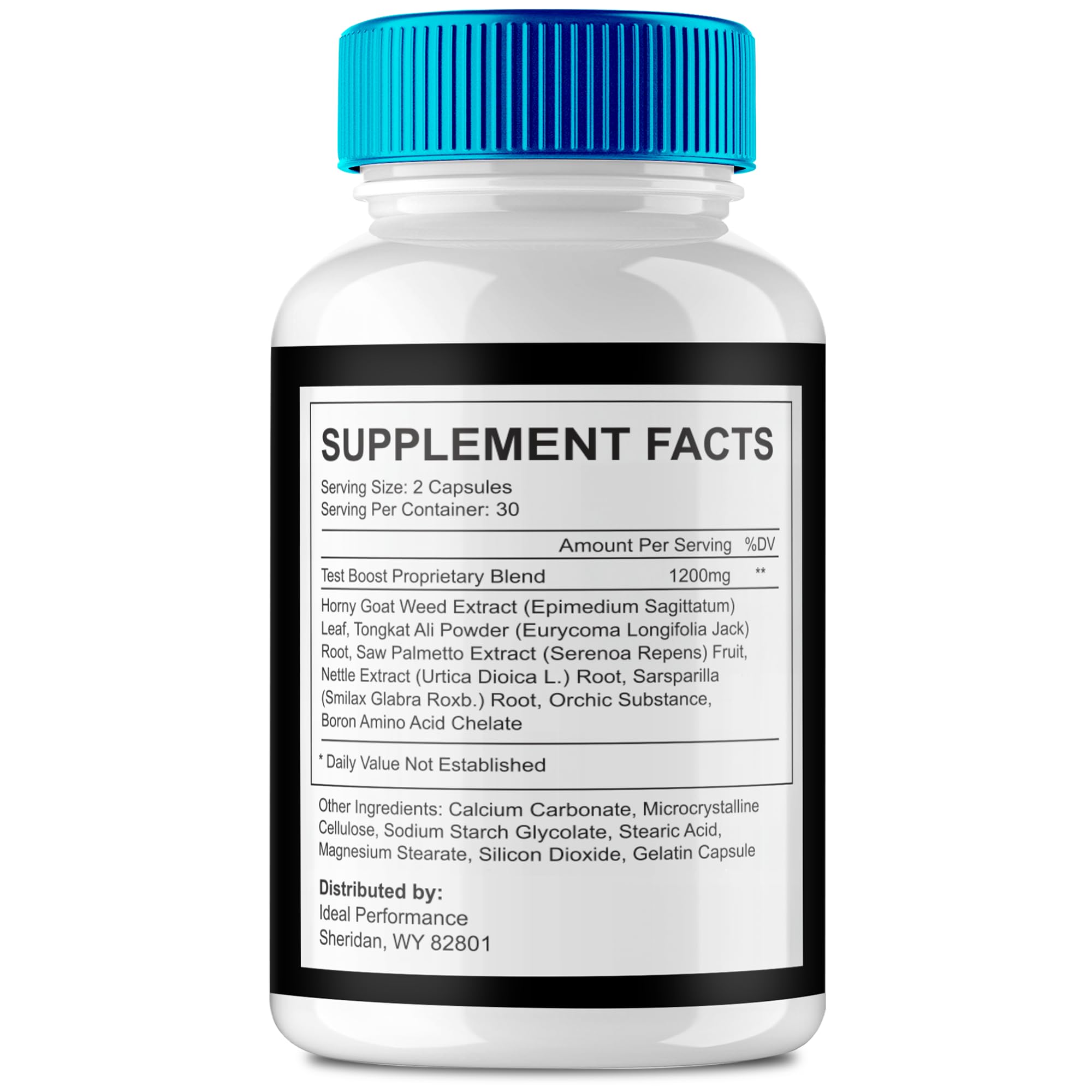 IDEAL PERFORMANCE IronBoostPro bottle close-up, premium packaging signaling reliable energy support.