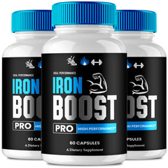 IDEAL PERFORMANCE IronBoostPro capsules: bottle front, convenient daily iron support.