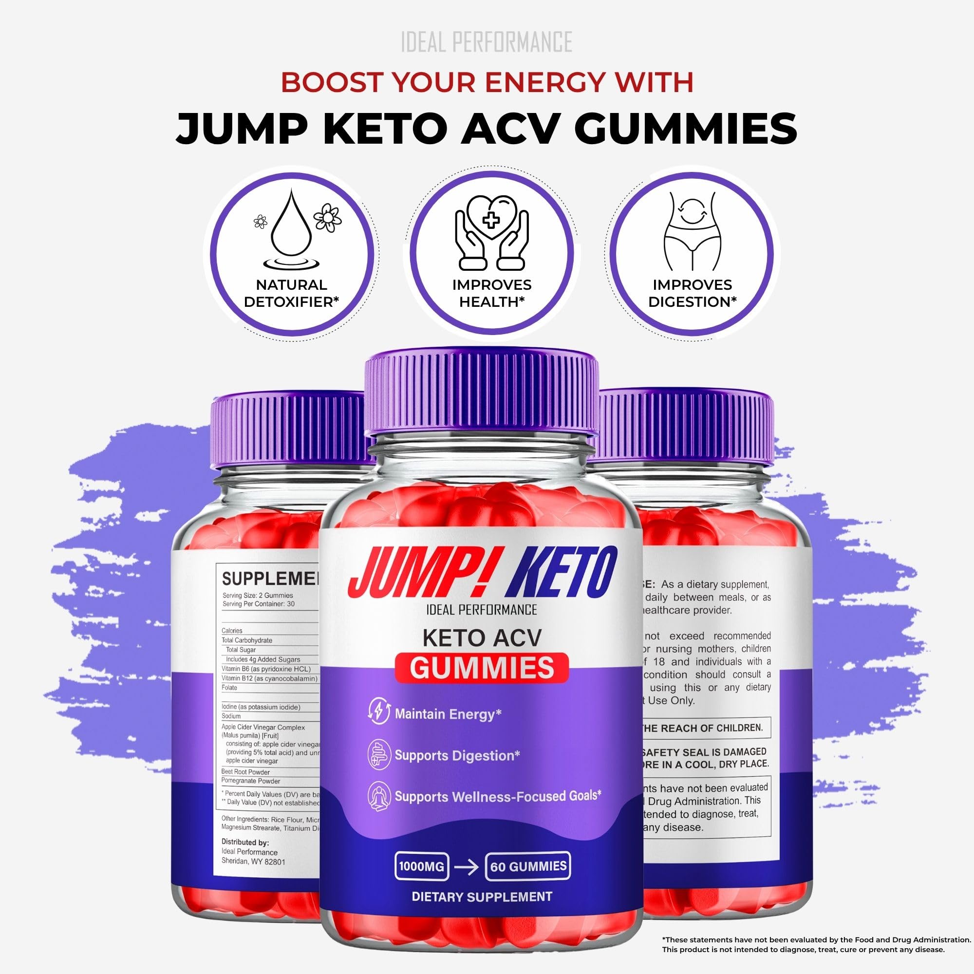 IDEAL PERFORMANCE Jump Keto Gummies on neutral background for keto lifestyle.