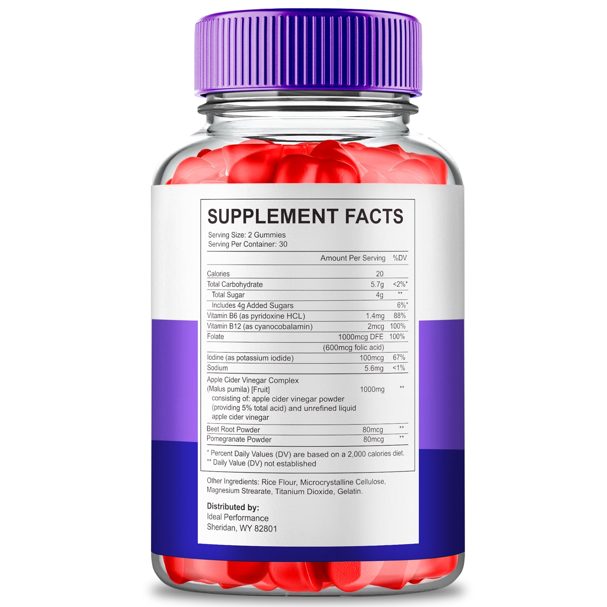 IDEAL PERFORMANCE Jump Keto Gummies label close-up with natural ingredients.