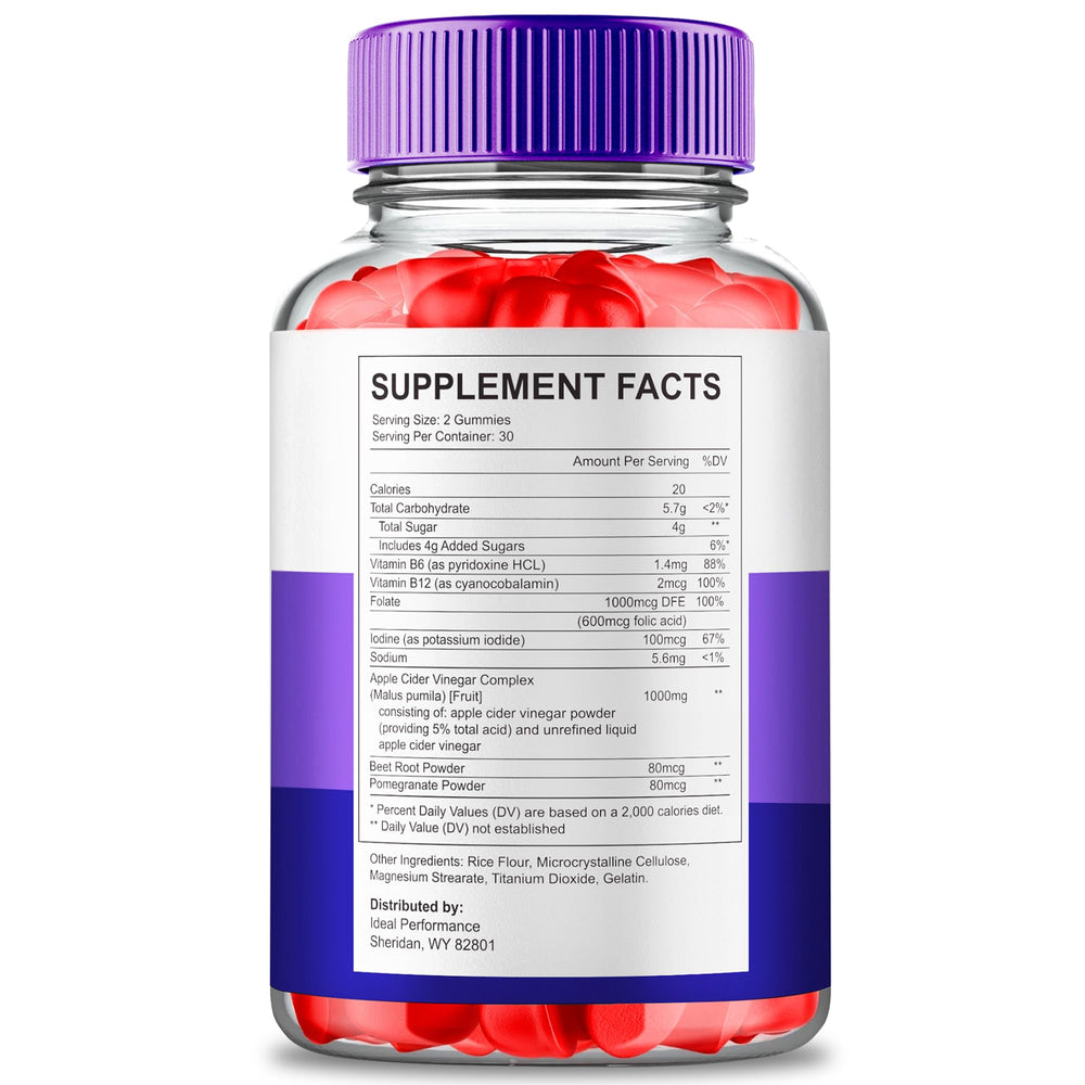 IDEAL PERFORMANCE Jump Keto Gummies label close-up with natural ingredients.