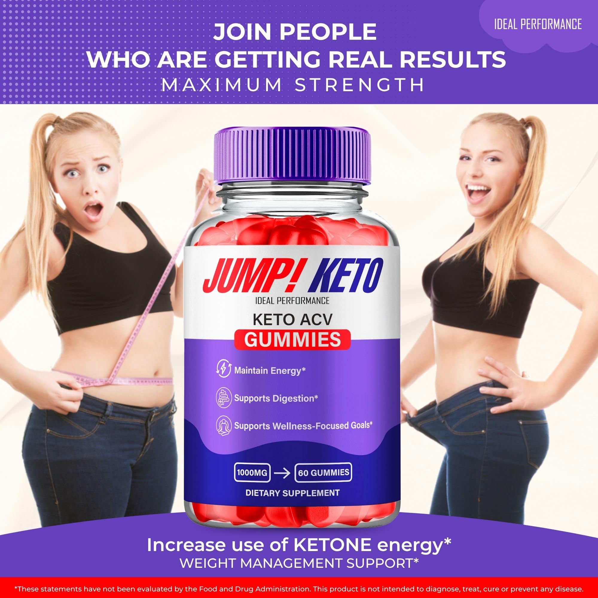 IDEAL PERFORMANCE Jump Keto Gummies labeling close-up shows clear nutritional info