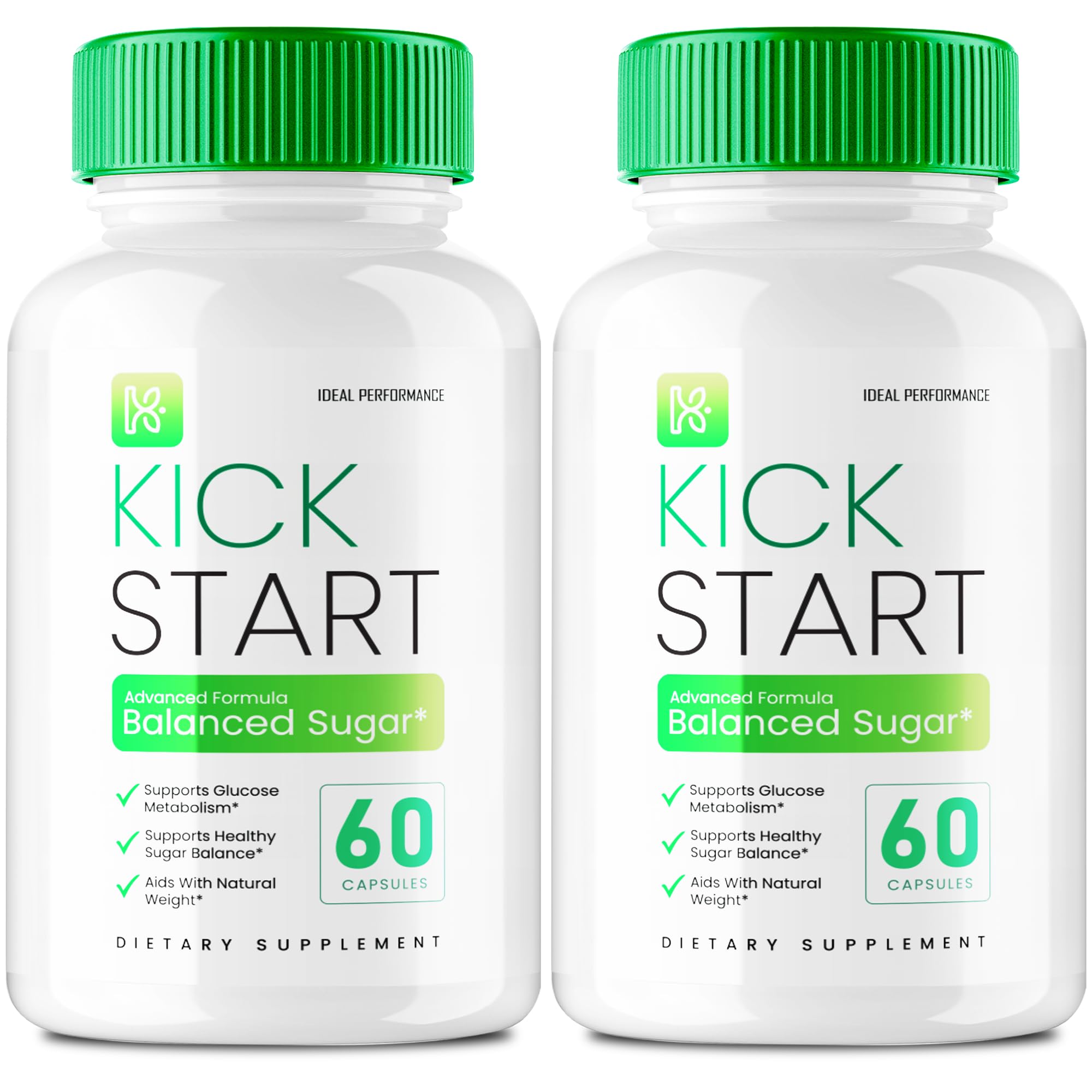 IDEAL PERFORMANCE Kick Start bottle label highlighting balanced sugar support