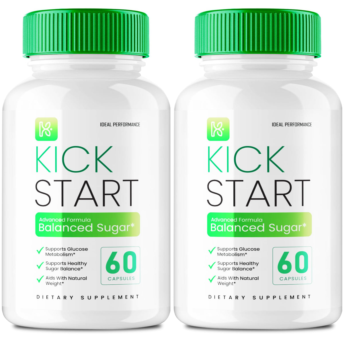 IDEAL PERFORMANCE Kick Start bottle label highlighting balanced sugar support