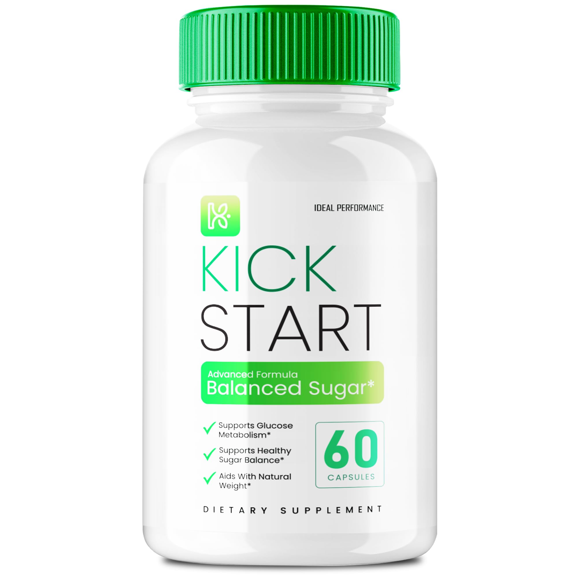 IDEAL PERFORMANCE Kick Start capsules bottle on shelf for daily circulation support.